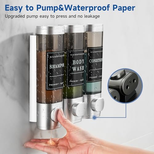 Cabo Deseado Shampoo and Conditioner Dispenser,Shower Dispenser 3 Chamber No Drill Wall-Mounted Shampoo Dispenser for Shower Wall Mounted Body Wash Dispenser for Bathroom Hotel Kitchen Large Capacity,Silver1 - Image 3
