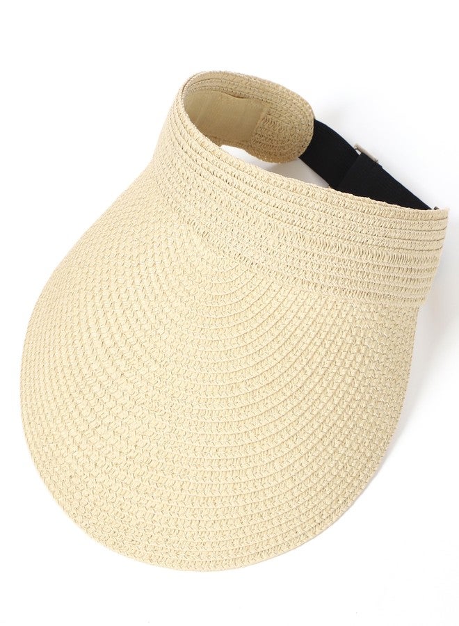 LA CARRIE Wide Brim Straw Visor for Women Sun Hat UV Protection Packable Beach Cap for Summer UPF 50+(Beige) - Image 2
