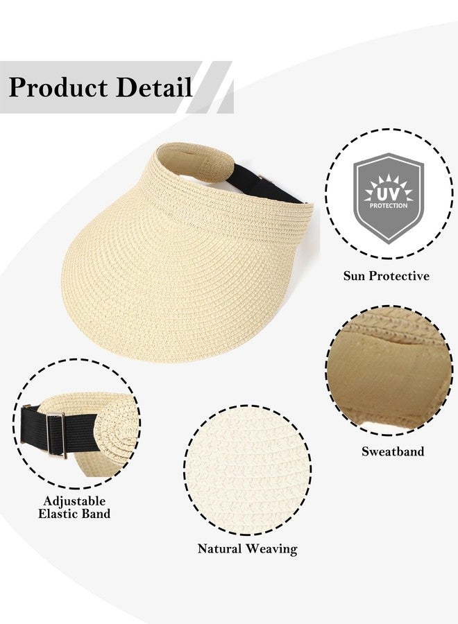 LA CARRIE Wide Brim Straw Visor for Women Sun Hat UV Protection Packable Beach Cap for Summer UPF 50+(Beige) - Image 5