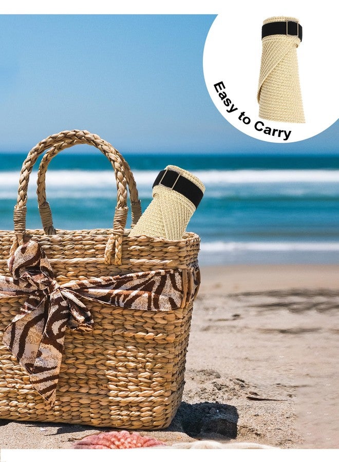 LA CARRIE Wide Brim Straw Visor for Women Sun Hat UV Protection Packable Beach Cap for Summer UPF 50+(Beige) - Image 4