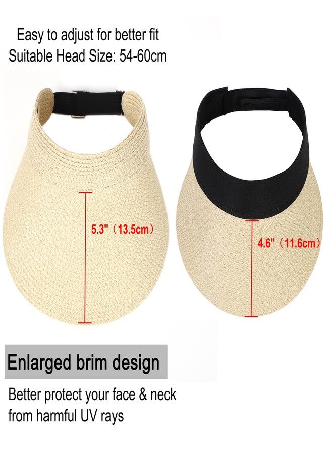 LA CARRIE Wide Brim Straw Visor for Women Sun Hat UV Protection Packable Beach Cap for Summer UPF 50+(Beige) - Image 3