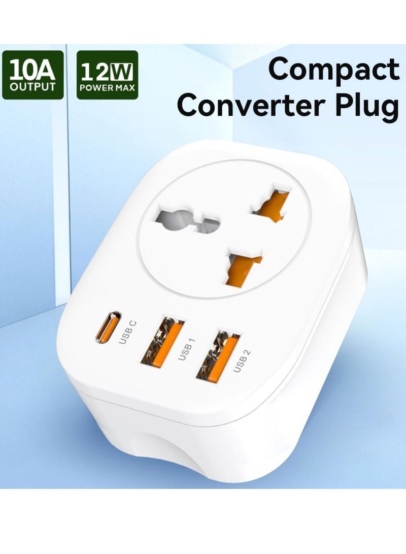 TIGER "Type G Travel Adapter Converter – Universal Socket with 2 USB + Type-C Ports for Business, Holiday, Hotel, and Airport – White"  - Image 4