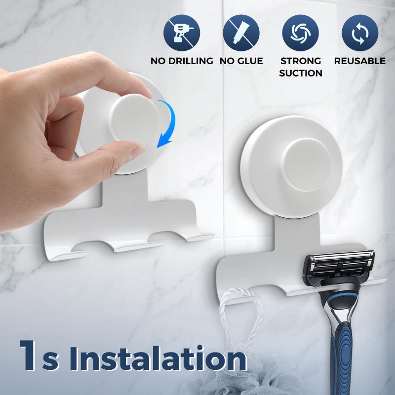 WingWider Suction Cup Razor Holder for Shower,Heavy-Duty 7KG Suction Hooks for Razor,Towel,Loofah,Removable Damage-Free Metal Shower Hook,Shaver Holder,2 Pack(Matte White) - Image 2