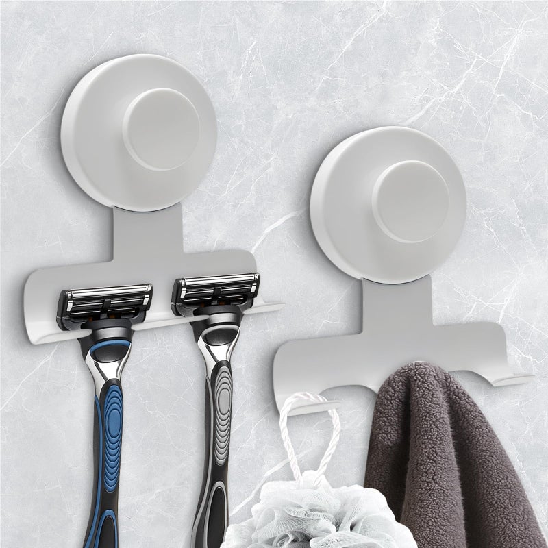 WingWider Suction Cup Razor Holder for Shower,Heavy-Duty 7KG Suction Hooks for Razor,Towel,Loofah,Removable Damage-Free Metal Shower Hook,Shaver Holder,2 Pack(Matte White) - Image 1