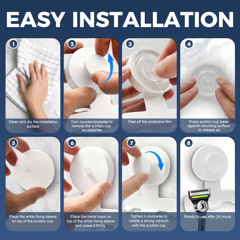 WingWider Suction Cup Razor Holder for Shower,Heavy-Duty 7KG Suction Hooks for Razor,Towel,Loofah,Removable Damage-Free Metal Shower Hook,Shaver Holder,2 Pack(Matte White) - Image 5