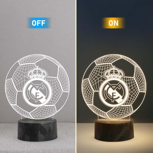 GIFTMEBAZAR 3D Illusion Football Desk Table Lamp Real Madrid Night Lamp | Warm White Light & USB Powered | Bedside Table Lamp | Birthday Gift for Football Player - Image 3