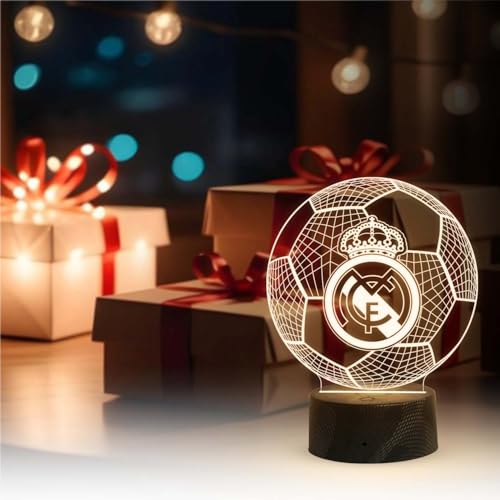 GIFTMEBAZAR 3D Illusion Football Desk Table Lamp Real Madrid Night Lamp | Warm White Light & USB Powered | Bedside Table Lamp | Birthday Gift for Football Player - Image 2