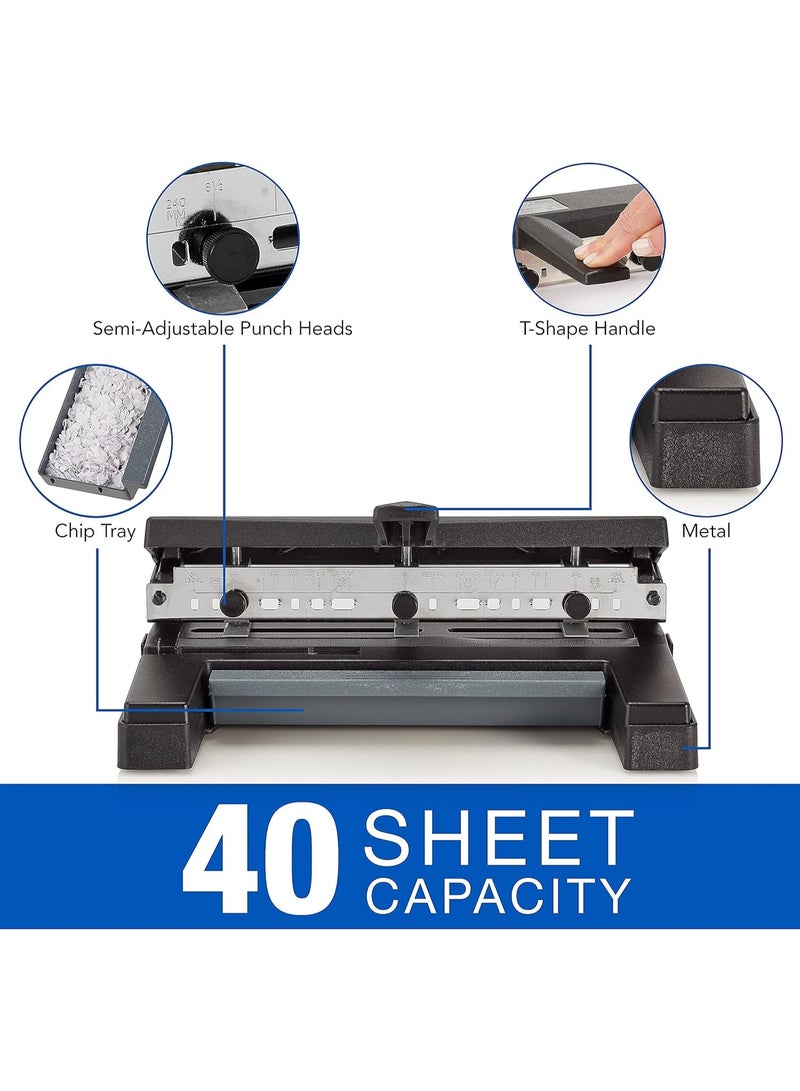 Swingline Swingline 3 Hole Punch Heavy Duty, 40 Sheet Capacity Three Hole Puncher 3 Ring, Adjustable 2-4 Hole Paper Punch, Black (74450) - Image 3