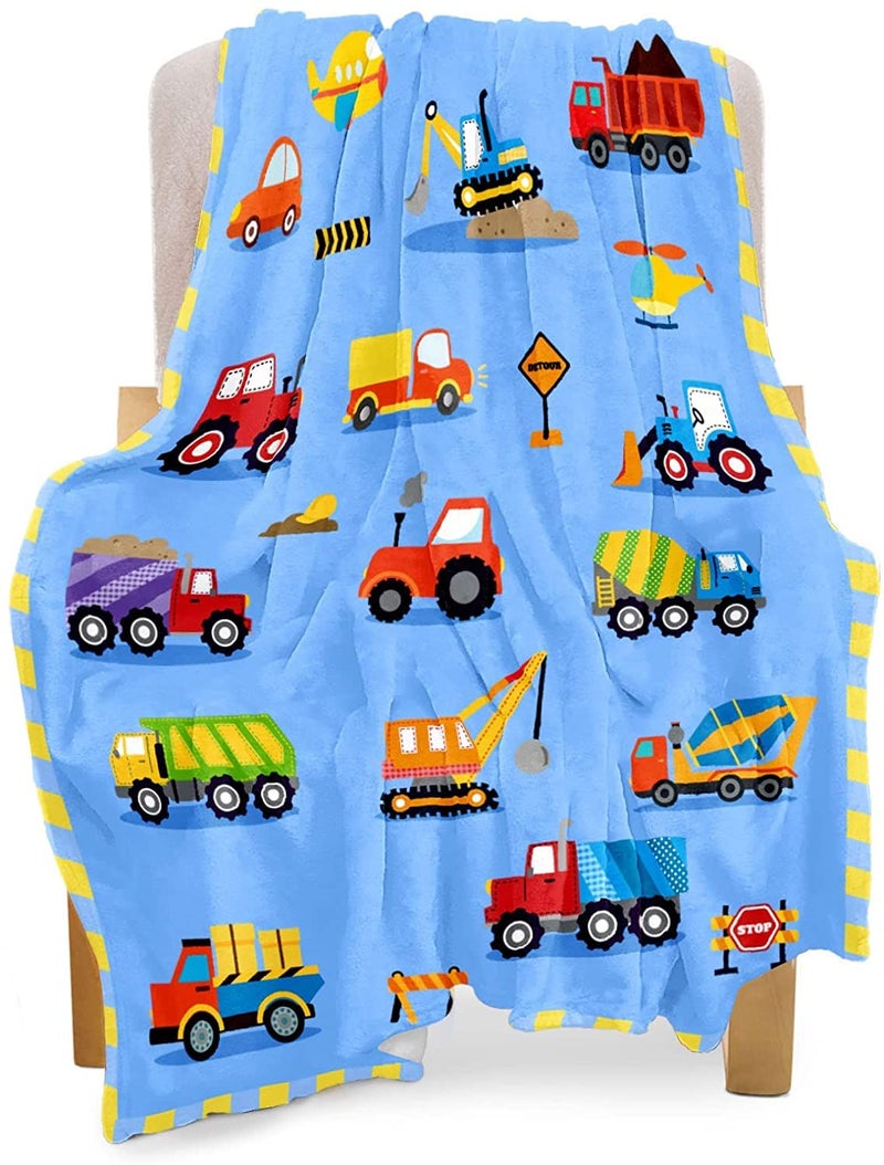 BOOPBEEP Construction Blanket 50x60 Inch Fleece Throw for Boys GirlAircrafts Trucks Cars Printed Quilt Cute Small Soft Truck Toddler BlanketKids Birthday Gift Blue Car Kids Blanket