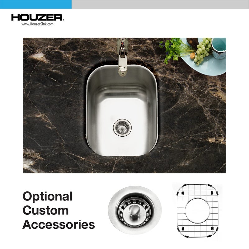 Houzer Club Stainless Steel Kitchen Bar & Prep Sink: 10 Inch Undermount Small Sink with Strainer, Durable & Versatile, Essential for Home & Apartment: CS-1307-1 - Image 2