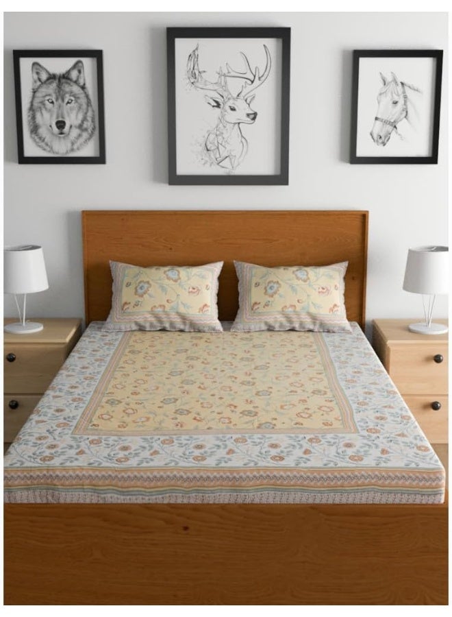 Urban Magic Urban Magic 104TC Cotton Blue Printed King Double Bedsheet (1 Bedsheet, 2 Pillow Covers)  - Image 2