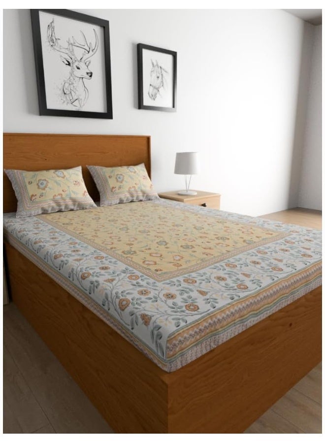 Urban Magic Urban Magic 104TC Cotton Blue Printed King Double Bedsheet (1 Bedsheet, 2 Pillow Covers)  - Image 1