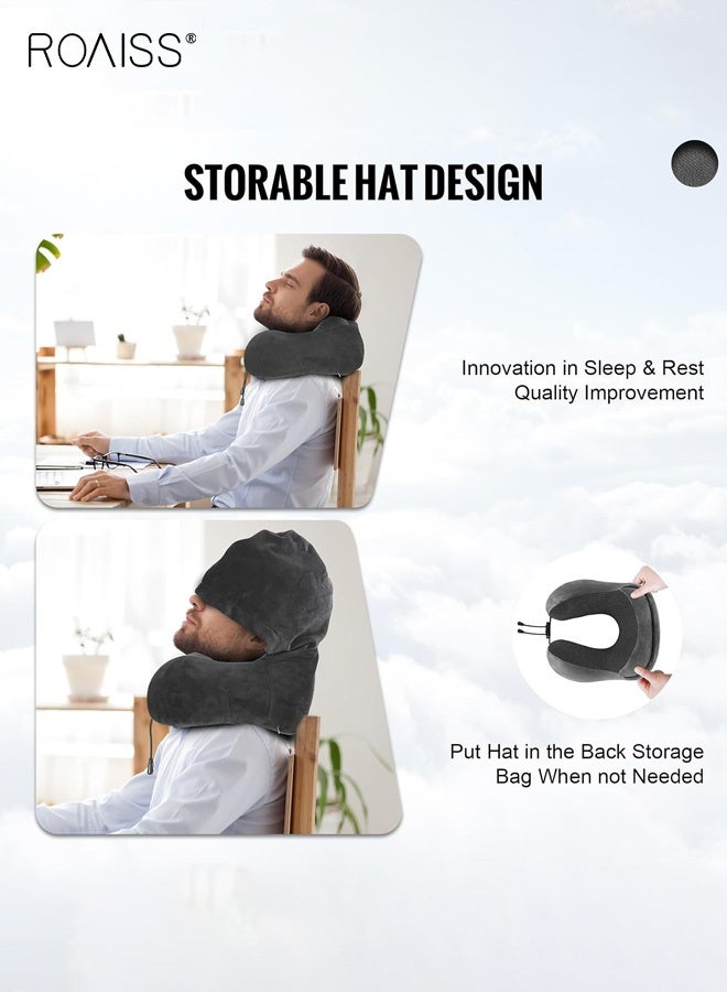 roaiss Travel Pillow Neck Pillow for Travel with Hood for Airplane Neck Pillow Adult Head Neck Support for Long Flights Plane Office Cars Sleeping Rest Includes Eye Mask, Earplugs, And a Black Drawstring Bag Grey - Image 3