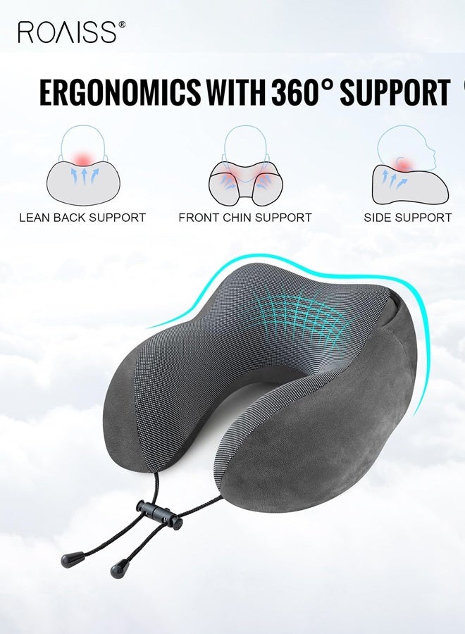 roaiss Travel Pillow Neck Pillow for Travel with Hood for Airplane Neck Pillow Adult Head Neck Support for Long Flights Plane Office Cars Sleeping Rest Includes Eye Mask, Earplugs, And a Black Drawstring Bag Grey - Image 5