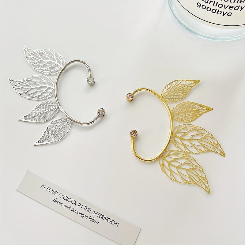 1PC Minimalist Fashion Sparkling Hollow Leaf Ear Clip for Women - Perfect Daily Wear, Vacation Souvenir, or Gift - Image 4