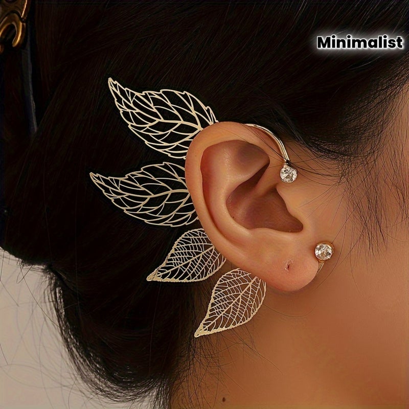 1PC Minimalist Fashion Sparkling Hollow Leaf Ear Clip for Women - Perfect Daily Wear, Vacation Souvenir, or Gift - Image 2