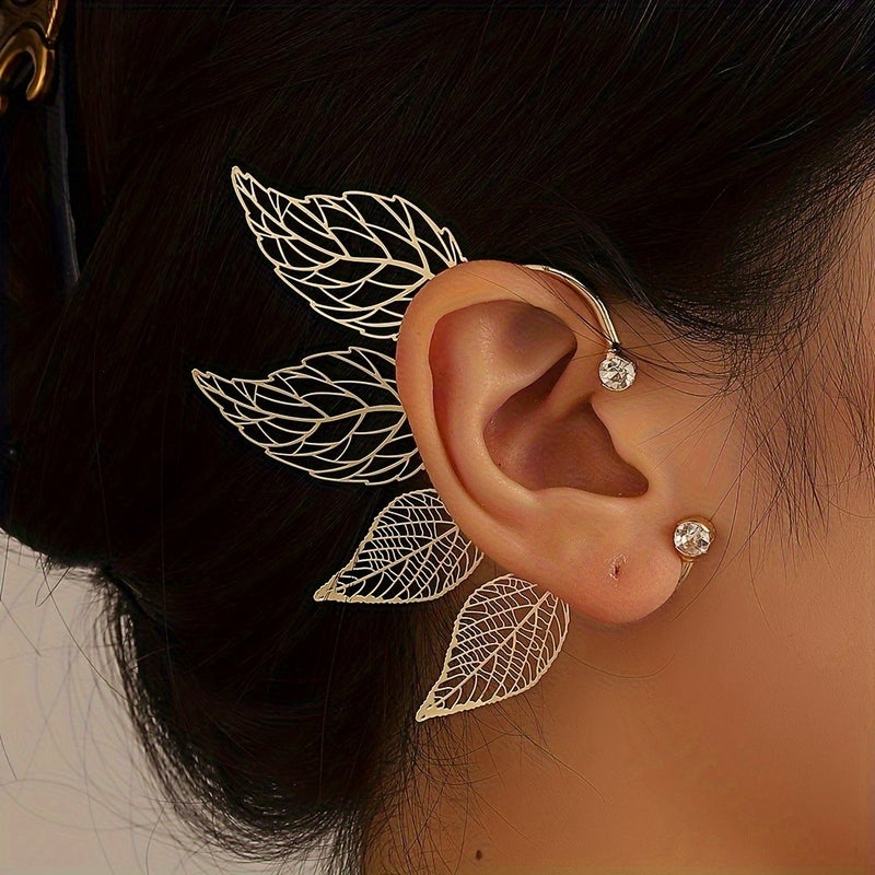 1PC Minimalist Fashion Sparkling Hollow Leaf Ear Clip for Women - Perfect Daily Wear, Vacation Souvenir, or Gift - Image 1