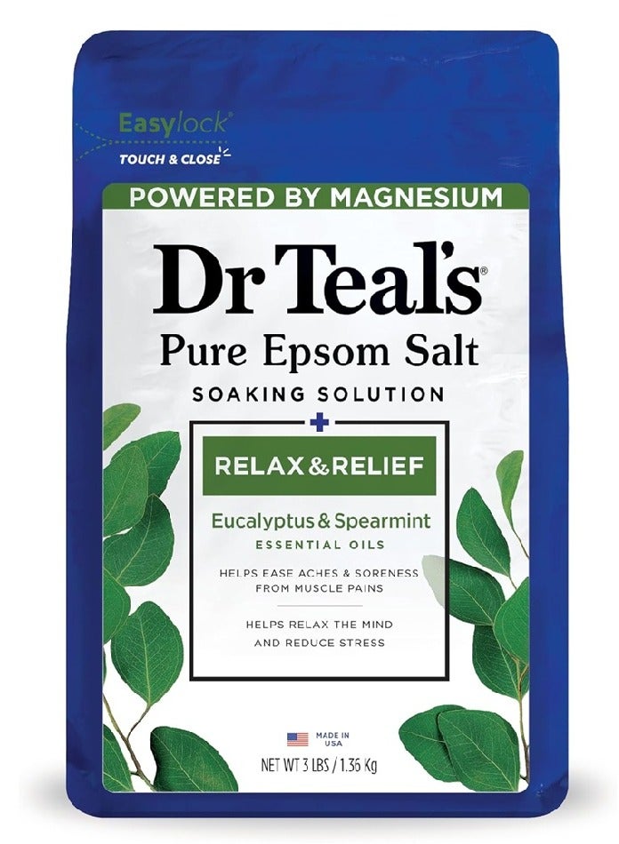 Dr Teal's Pure Epsom Salt Soaking Solution, Relax & Relief, Eucalyptus and Spearmint - 1360g - Image 1