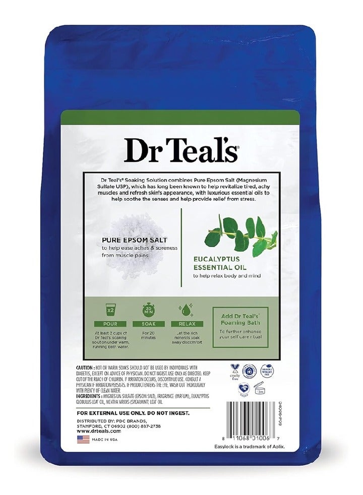Dr Teal's Pure Epsom Salt Soaking Solution, Relax & Relief, Eucalyptus and Spearmint - 1360g - Image 2