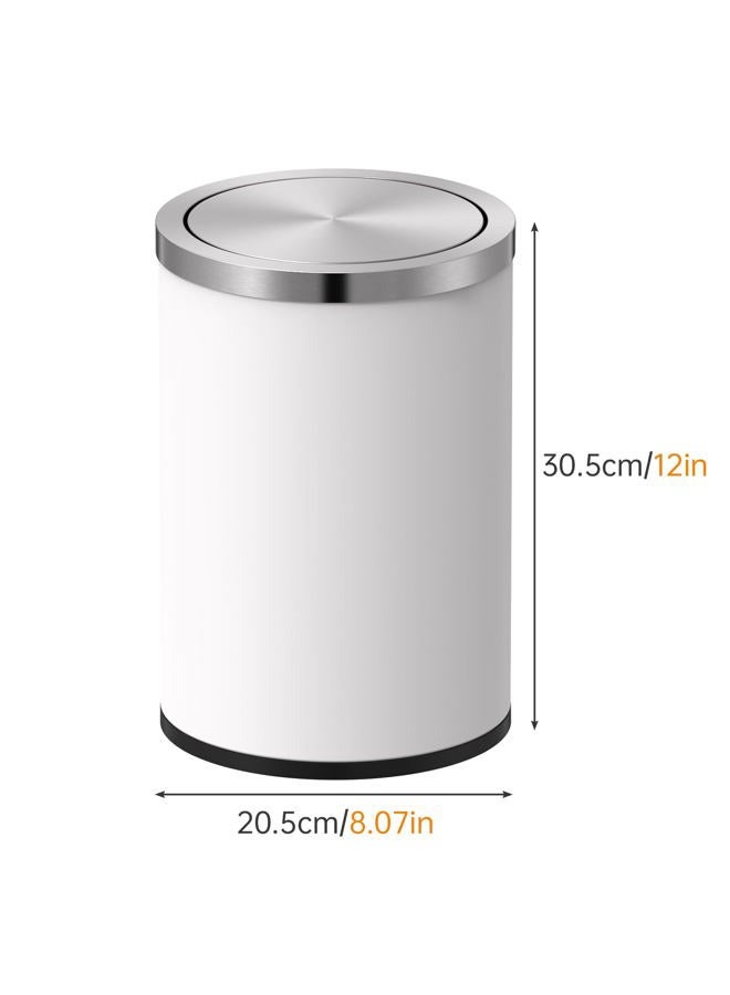 Mbillion Small Trash Can with Swing Lid 2.4 Gallons/9 Liter, Mini Trash Can with lid, Stainless Steel Cylindrical Garbage Can for Home and Office Bathroom Bedroom, for Ground and Desktop White - Image 4