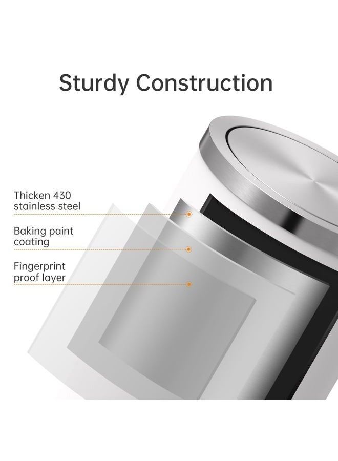 Mbillion Small Trash Can with Swing Lid 2.4 Gallons/9 Liter, Mini Trash Can with lid, Stainless Steel Cylindrical Garbage Can for Home and Office Bathroom Bedroom, for Ground and Desktop White - Image 3