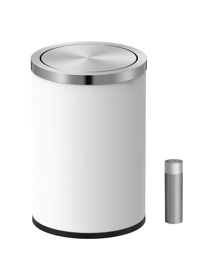 Mbillion Small Trash Can with Swing Lid 2.4 Gallons/9 Liter, Mini Trash Can with lid, Stainless Steel Cylindrical Garbage Can for Home and Office Bathroom Bedroom, for Ground and Desktop White - Image 1