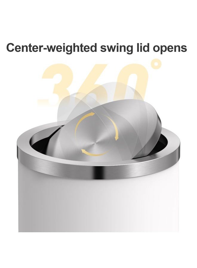 Mbillion Small Trash Can with Swing Lid 2.4 Gallons/9 Liter, Mini Trash Can with lid, Stainless Steel Cylindrical Garbage Can for Home and Office Bathroom Bedroom, for Ground and Desktop White - Image 2
