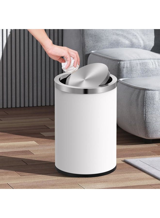 Mbillion Small Trash Can with Swing Lid 2.4 Gallons/9 Liter, Mini Trash Can with lid, Stainless Steel Cylindrical Garbage Can for Home and Office Bathroom Bedroom, for Ground and Desktop White - Image 5
