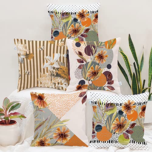 STITCHNEST Hexa Geometrical Printed Poly Cotton Cushion Covers, Set of 5 (16 x 16 Inches) - Image 1