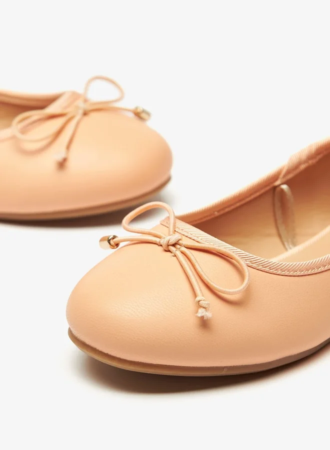 ميسي Girls Solid Slip-On Round Toe Ballerina Shoes with Bow Accent with Cushioning