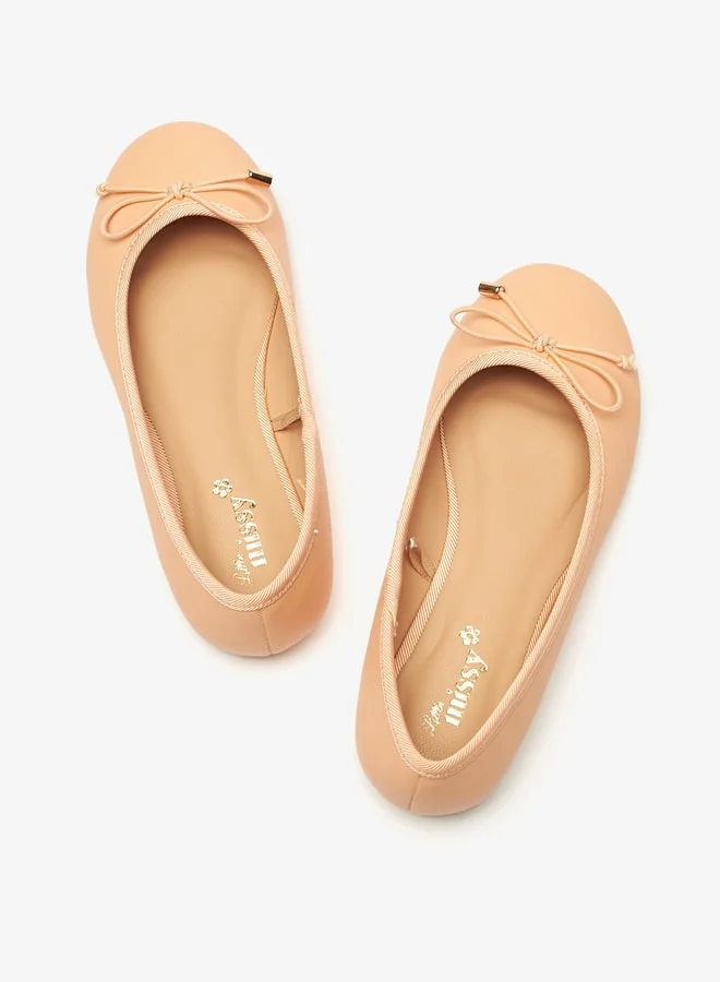 ميسي Girls Solid Slip-On Round Toe Ballerina Shoes with Bow Accent with Cushioning