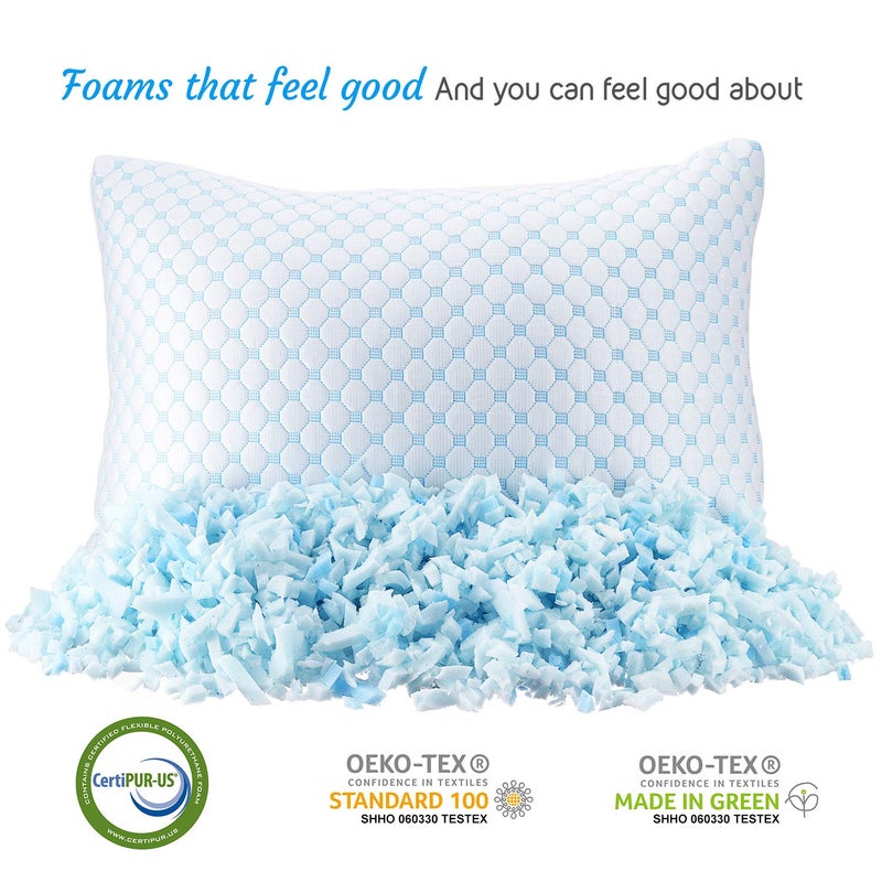 Nestl Cooling Pillow Queen Size - Cooling Shredded Memory Foam Pillows, Gel Infused Cool Pillows, Adjustable Cooling Pillows for Sleeping, Breathable Queen Pillows, Washable Removable Bed Pillow Cover - Image 5