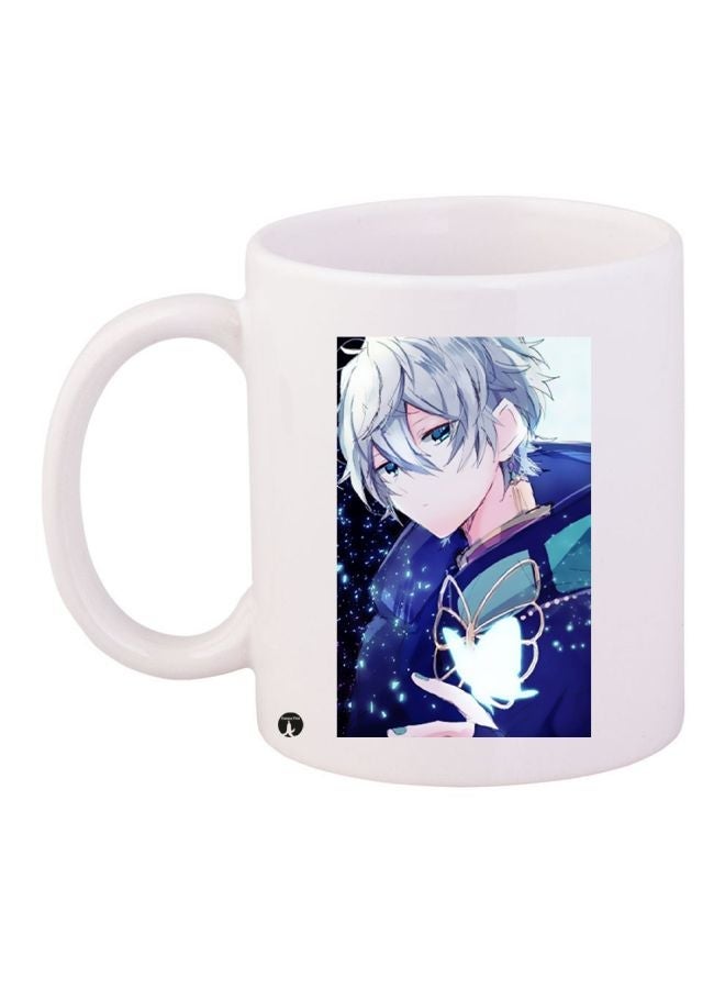 RYN Anime Printed Coffee Mug White/Blue/Grey 11ounce
