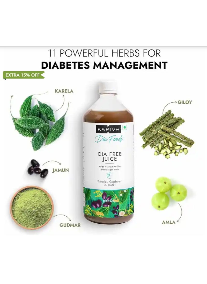 Kapiva Dia Free Juice, 1L | Clinically Proven Diabetes Care | Karela, Gudmar & Kutki