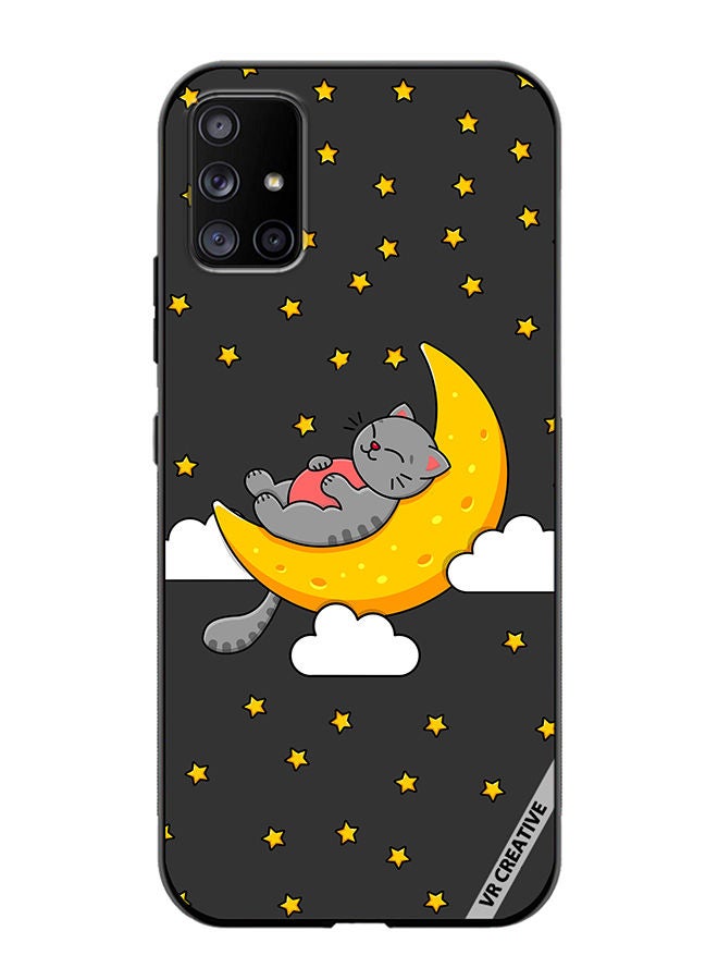 VR CREATIVE Protective Case Cover For Samsung Galaxy A51 5G The Gray Cat Sleeps On The Moon Sky Stars Design Multicolour - Image 1
