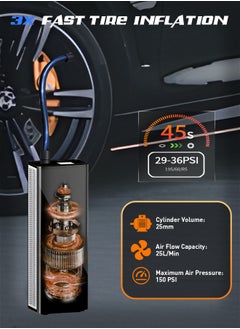 Carsun Air Compressor Portable Tyre Inflator,25mm Cylinder Electric Tire Inflator with 7800mAh Battery/Digital Display/LED Light,150PSI Strong Cordless Air Pump for Truck,RV, pickup Trucks,Motorcycle,Ball  - Image 5