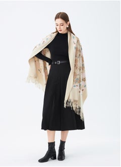Sky cashmere Embroidered Shawl with Fringe  - Image 2