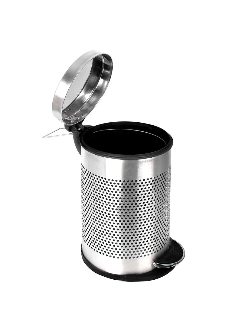 INDIINOX INDIINOX Stainless Steel Dustbin StepOn Pedal Lid Garbage Bin with Removeable Bucket Dustbin for Office Kitchen Bathroom Pedalbin Perforated Modern Design Lightweght Dustbin 7in x11in 5 ltr  - Image 1