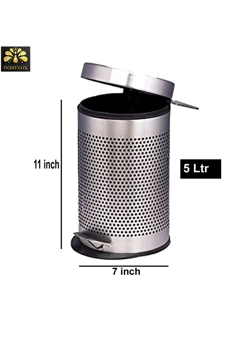 INDIINOX INDIINOX Stainless Steel Dustbin StepOn Pedal Lid Garbage Bin with Removeable Bucket Dustbin for Office Kitchen Bathroom Pedalbin Perforated Modern Design Lightweght Dustbin 7in x11in 5 ltr  - Image 5