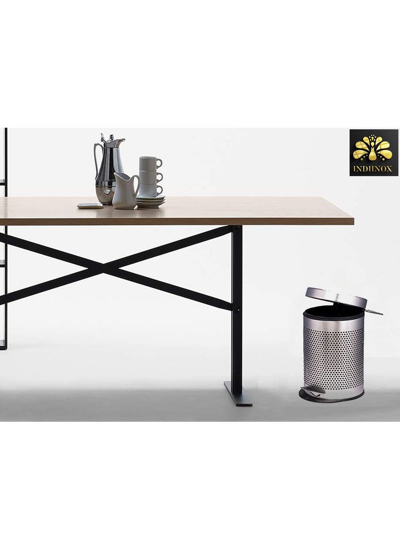 INDIINOX INDIINOX Stainless Steel Dustbin StepOn Pedal Lid Garbage Bin with Removeable Bucket Dustbin for Office Kitchen Bathroom Pedalbin Perforated Modern Design Lightweght Dustbin 7in x11in 5 ltr  - Image 4