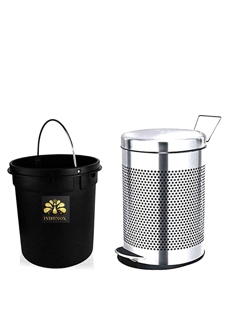 INDIINOX INDIINOX Stainless Steel Dustbin StepOn Pedal Lid Garbage Bin with Removeable Bucket Dustbin for Office Kitchen Bathroom Pedalbin Perforated Modern Design Lightweght Dustbin 7in x11in 5 ltr  - Image 3