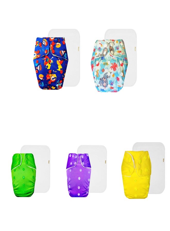 حفاضات دمبلدو القماشية الممتازة مع حشوة قطنية (عبوة من 5) | مضادة للحساسية | وسادة ماصة بست طبقات | مناسبة للسفر | مثالية لفصل الصيف الهندي | من 3 أشهر إلى 3 سنوات | للجنسين - Image 1