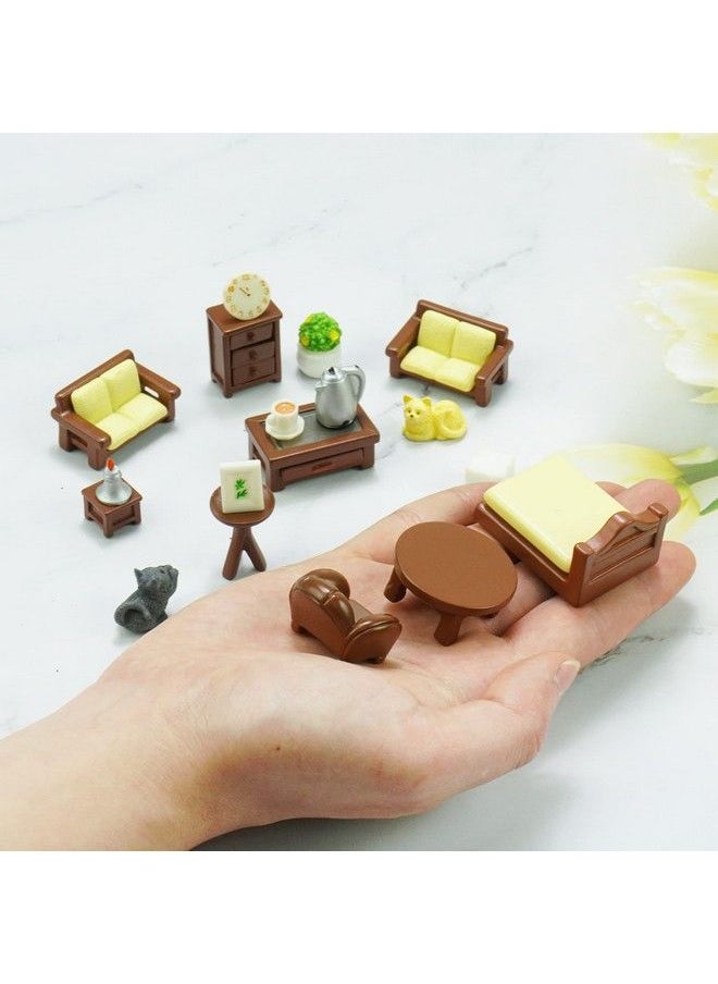 MOMOONNON 23Pcs Brown Dollhouse Mini Furniture Kit Decoration Diy Accessories Including Dining Room Sitting Living Bedroom Set Toys For Baby Boys Children Girls Dollhouse Accessories  - Image 3