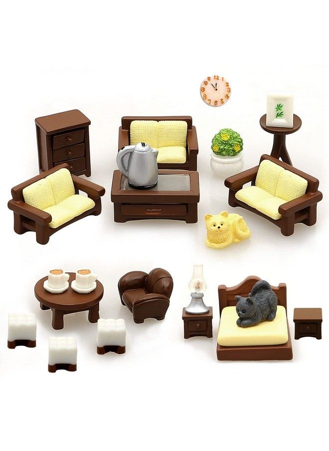 MOMOONNON 23Pcs Brown Dollhouse Mini Furniture Kit Decoration Diy Accessories Including Dining Room Sitting Living Bedroom Set Toys For Baby Boys Children Girls Dollhouse Accessories  - Image 1