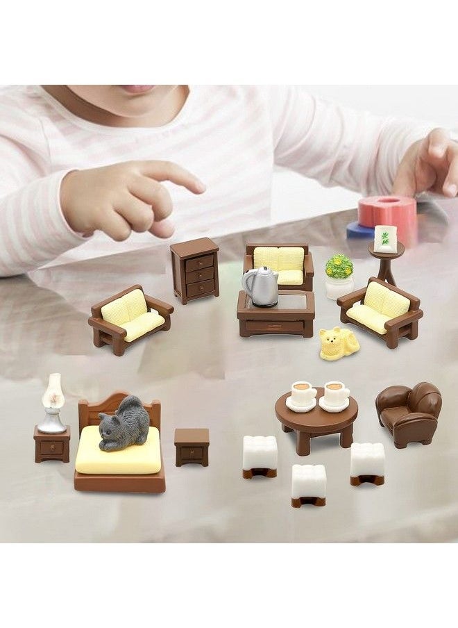MOMOONNON 23Pcs Brown Dollhouse Mini Furniture Kit Decoration Diy Accessories Including Dining Room Sitting Living Bedroom Set Toys For Baby Boys Children Girls Dollhouse Accessories  - Image 5