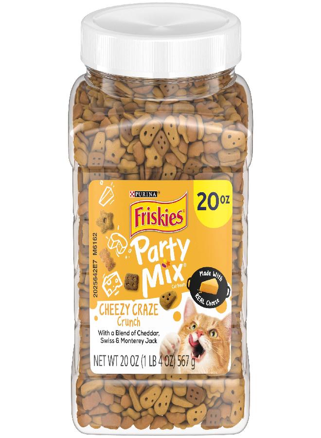 Friskies Purina Friskies Made in USA Facilities Cat Treats, Party Mix Cheezy Craze Crunch - 20 oz. Canister - Image 1