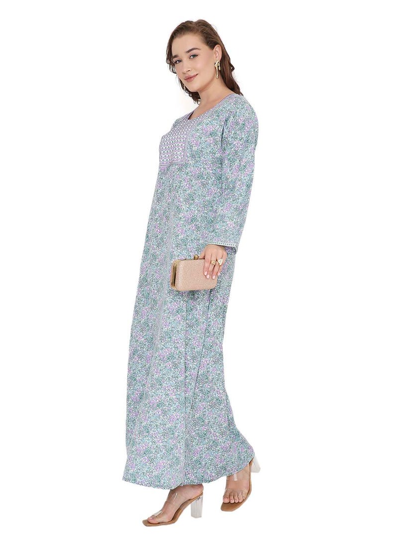 هانا آند سارا فستان جلابية عربي نسائي فضفاض بأكمام طويلة وطبعة تجريدية - Image 5