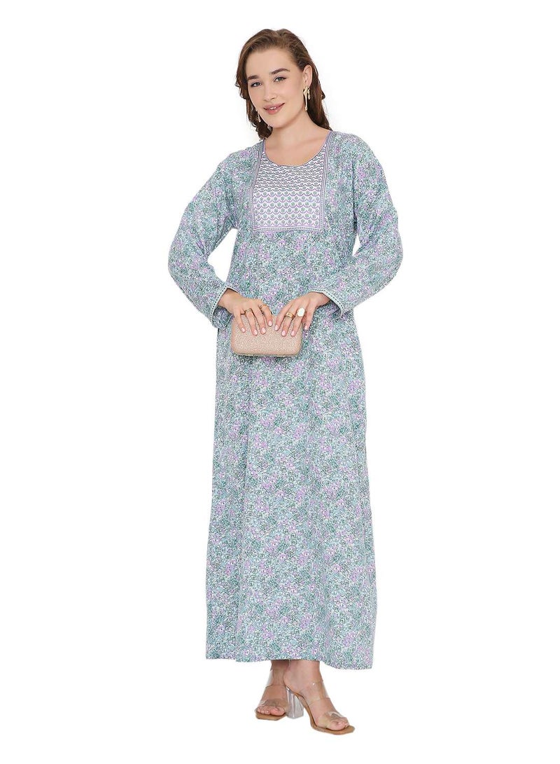 هانا آند سارا فستان جلابية عربي نسائي فضفاض بأكمام طويلة وطبعة تجريدية - Image 1