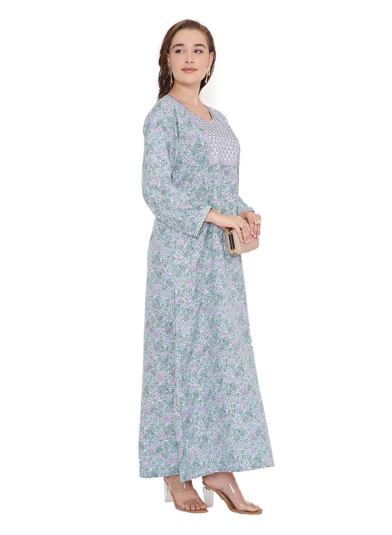 هانا آند سارا فستان جلابية عربي نسائي فضفاض بأكمام طويلة وطبعة تجريدية - Image 4