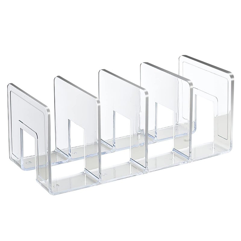 SAYEEC Acrylic File Sorter, Clear File Holder Acrylic Desk Organizer, Sturdy Desktop Files Organizer Files Folder Holder Rack for Envelopes Mail Letter Paper Notebook Electronics (4 Sections, 1 Pack) - Image 1
